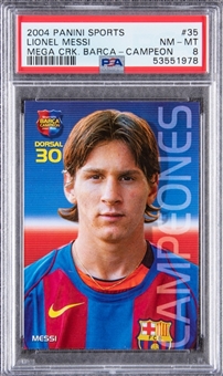 2004-05 Panini Sports "Megacracks Barcelona Campeon" #35 Lionel Messi Rookie Card - PSA NM-MT 8